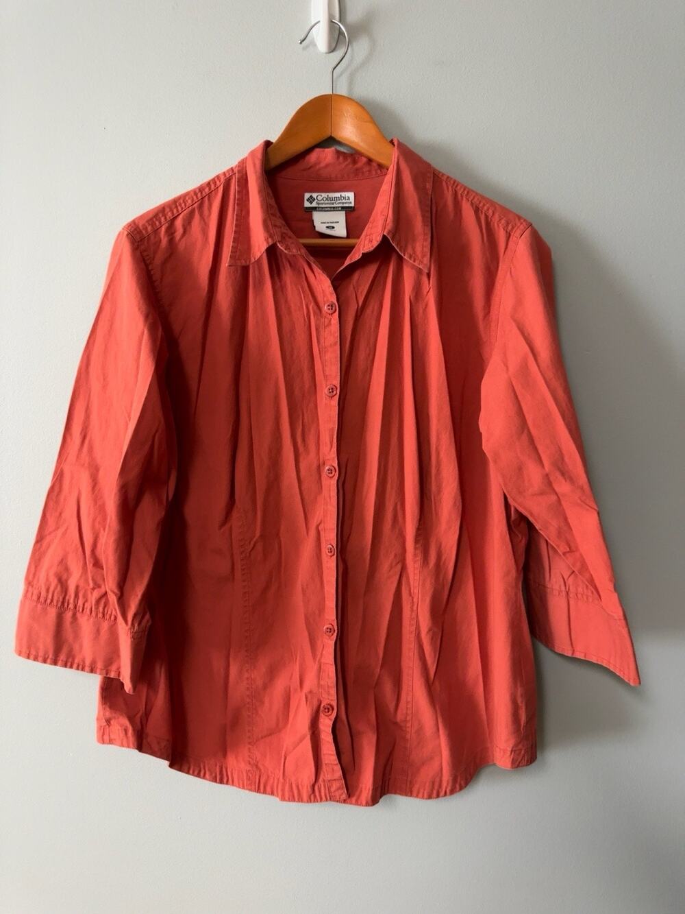Columbia Women’s 1X Coral Button Front Shirt 3/4 Sleeve Outdoor Hiking Casual